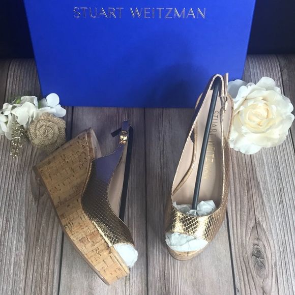Stuart Weitzman Gold Wedge Sandals